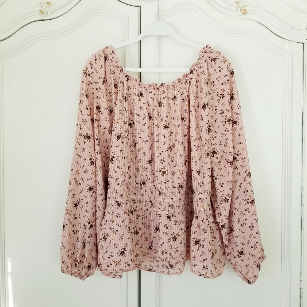 Madewell Mauve Pink Bouquet Floral Sophia Long Puff Sleeve Peasant Top 4X - Picture 5 of 8